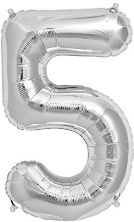 16 Silver Number 5 Foil Balloons Air Filled Self Inflating Birthday Anniversary Wedding Party Banner Decorations