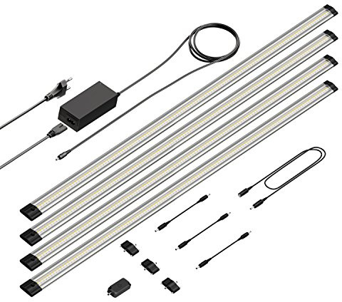parlat LED Unterbau-Leuchte Siris, Touch-Dimmer, flach, je 90cm, je 1044lm, weiß, 4er Set