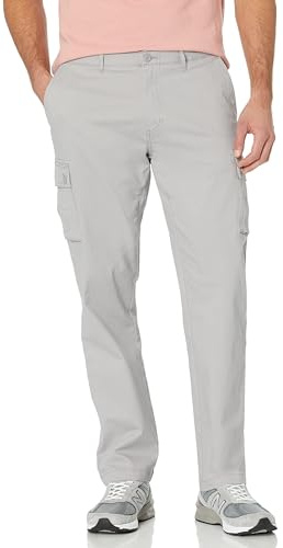 Amazon Essentials Men's Stretchiga cargobyxor med rak passform (finns i Big & Tall), Ljusgrå, 32W / 34L