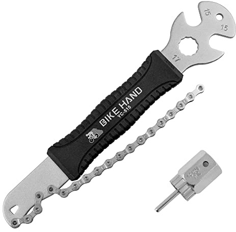 BikeHand 2 in 1 Bicycle Cassette Removal Installation Tool Kit with 15mm Pedal Wrench - Chain Whip and Lockring Tool - Compatible with Shimano Sram HG System 7-12 Speed
