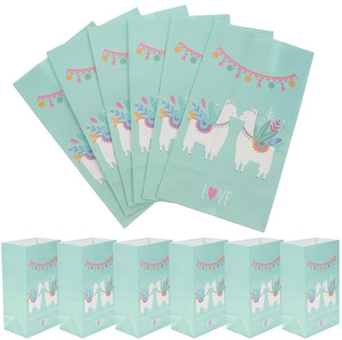 Amosfun 12 Kraftpapiertüten Alpaka 21x13x8 cm, wiederverwendbare Süßigkeiten-Geschenktüten mit Lama-Motiv, Mitgebseltüten für Kindergeburtstag, Hochzeit