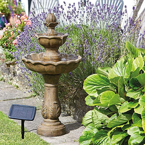 Garden Mile Fontana a cascata Kingsbury a 3 ripiani, alimentata ad energia solare, in pietra, per vaschetta per uccelli, decorazione da giardino, centrotavola decorativo per esterni, per stagno, patio