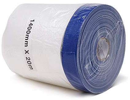 gws 1 Rolle Abdeckfolie für Maler- und Gipsarbeiten, Malerfolie mit Klebeband, Maskerband mit starker Haftung & einfach entfernbar 1400 mm x 20 m