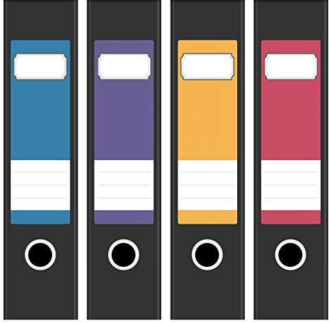 Ordneretiketten breit selbstklebend - bunter Farben Mix - 4 Etiketten für Aktenordner | Design Ordnerrücken Ordner Aufkleber beschriftbar, ca. 19 × 6 cm – Made in Germany