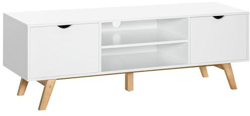 HOMCOM TV Stand Cabinet for TVs up to 65, Media Unit w/Wood Legs Storage Shelves Entertainment Center Modern Living Room Home Furniture White