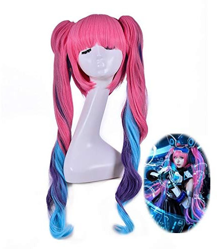 Neues Spiel Perücke Cosplay Mädchen Hacker Angela Haut Perücke Hitzebeständige synthetische Perücke lange rosa blaue Perücke Halloween Karneval Party Requisiten