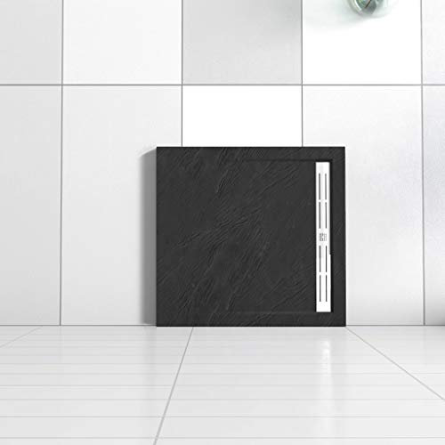 Piatto Doccia Quadrato 90x90x3cm in Pietra Vulcanica e Resina Mista finitura Pietra Nera Ruvida Ultraslim Antiscivolo Antibatterico