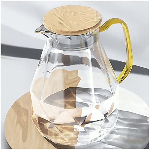 DUJUST Jarra de agua con tapa [2 litros], elegante jarra de vidrio con diseño de diamante con asa, decoración para habitación, jarra de alta durabilidad para máquina de té helado, jugo, café
