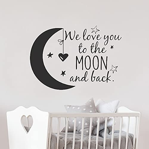 QIANGTOU Wandaufkleber Kinderzimmer Dekor Ideen Kinderzimmer Wir lieben Dich bis zum Mond und zurück Wandtattoo Kinderzimmer Zitate Mond und Sterne 57x40cm