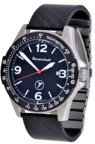 Messerschmitt Quarz Herren Fliegeruhr Model ME-98189V 44mm 5ATM Ronda 515 Uhrwerk (Carbon Spange mit Federstegen)