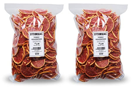 1KG Pomelo Deshidratado para Cóctel - Fruta Deshidratada sin Azúcar para Coctel, Decoración, Repostería, Navidad, Bebidas – Rodajas de Pomelo Natural 100% sin Aditivos 2 bolsas 500gr Pomelo