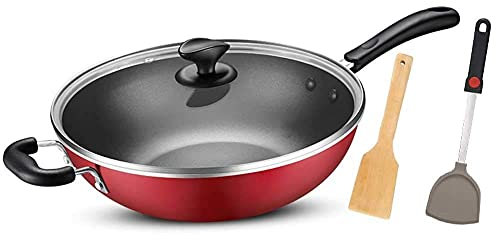 ZXFDMSWJ Wok Pan Wok Antiadherente, Cocina Antiadherente, Cocina de inducción, Estufa de Gas, Adecuado para Sartén multifunción Wok, Menos Humo aceitoso, Wok doméstico, Aleación de Aluminio, 3 tamaño