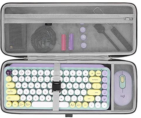 Funda para Teclado 75%, Geekria, Estuche de Viaje rígido para Teclado mecánico de Juegos Compacto de 84 Teclas, Compatible con Logitech Pop Keys/Pop Icon Combo/MX Mechanical Mini (Gris Oscuro)