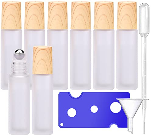Xiumeso 8 Pezzi Bottiglie di Rullo di Oli Essenziali Ricaricabili, 10 ml Contenitori in Vetro Roll-on Bottles con Sfere in Acciaio Inossidabile per Oli Essenziali, Aromaterapia, Fragranza, Profumi