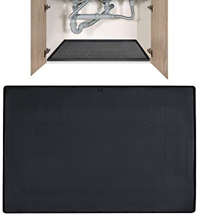 SAVITA Sotto il Tappetino del Lavandino 86x56cm Silicone Sotto Lavello Cucina con Foro di Scarico Tappetini per Mobili da Cucina Impermeabile Rivestimento per Scaffali per Cucina Bagno Lavandino(Nero)