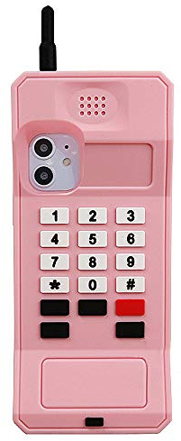UnnFiko 3D Silicone Case Compatible with iPhone 14, Retro Classic Creative Soft Rubber Bumper Cover Cool Fun Thick Protective Stand Case (Retro Cellphone Pink, iPhone 14)