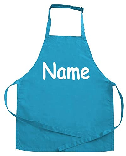 Elefantasie Personalisierte Schürze mit Name, Kochschürze für Backen, Kochen, Malen, Geschenkidee für Kinder und Erwachsene 11-99 Jahre türkis