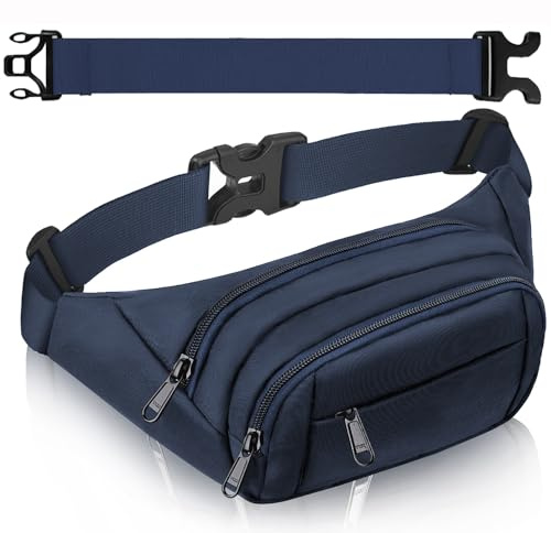 4 Taschen Bauchtasche Damen mit 35 cm verlängertem Gürtel Gürteltasche Herren Große Kapazität wasserdichte Hüfttasche Blue für iPad mini & iPhone 12 pro max- Bauchtasche für Sport