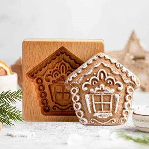Wooden Cookie Molds, Carved Wooden Biscuit Mold Baking Cookie Mold Wooden Kitchen Cookie Cutter Embossing Press Stamp Molds Gingerbread Mold DIY Cookie Stamp (House)…