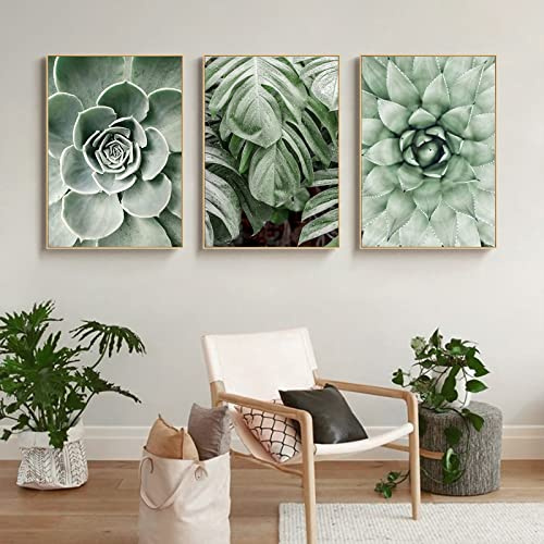 CULASIGN 3er Set Premium Poster,Moderne Grüne Pflanzen Poster Set Bilder,Grüne Blätt Bilder für Schlafzimmer Wohnzimmer Deko,Ohne Rahmen (A, 40x50cm)