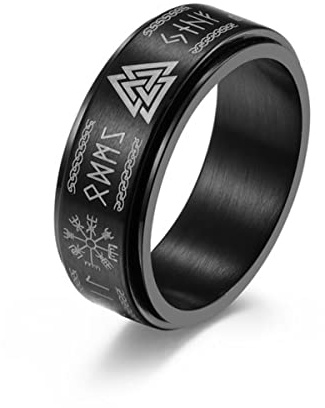 YAHOYA Herren Ringe Edelstahl Wikinger Text drehbar Titan Stahl Ring Ring Rune Dekompression Herren Armband Ringe Größe 6-12