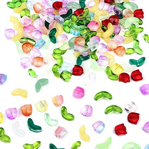 SAVITA 160pcs Tulip Flower Beads, Mixed Color Glass Tulip Beads for DIY Jewelry Making