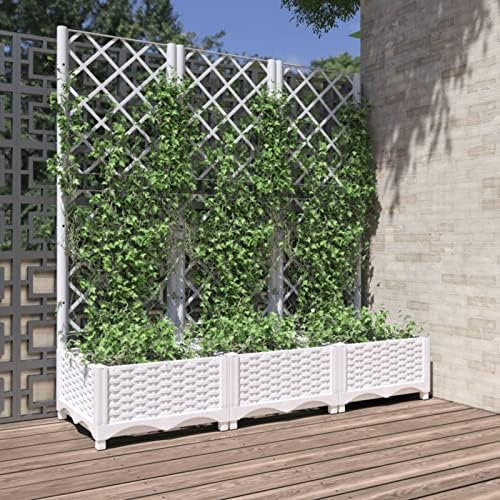Tidyard Pflanzkübel mit Rankgitter,Pflanzkasten mit Spalier,Blumenkübel mit Gartenspalier,Hochbeet Blumenkasten mit Rankhilfe, Rankkasten 120 x 40 x 121,5 cm (L x B x H) für Garten Hof Balkon,PP Weiß
