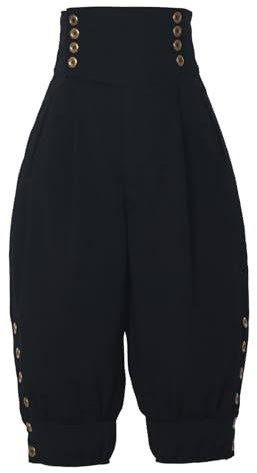 BPURB Culottes Coloniales pour Genoux Jodhpurs Femmes Hommes Pantalons du XVIIIe Siècle Pantalon Bloomer, Noir, M