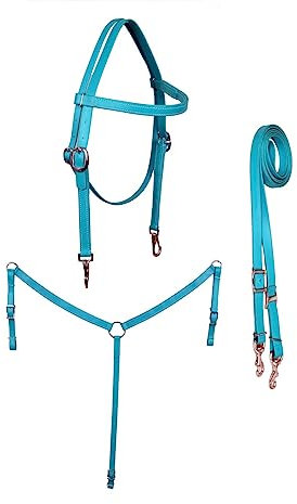 CHALLENGER Horse Western PVC beschichtet 3-teiliges Zaumzeug Set Trensenzaum Brustkragen Zügel 40MIB02TR
