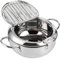 Fritteuse Topf, Edelstahl Tempura Fritteuse im Japanischen Stil mit Thermometer, Deckel und Ölabtropfgestell für Pommes Frites, Garnelen, Fisch (24cm)