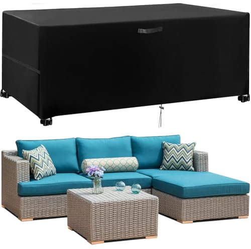 GUHAOOL Housse de protection pour meubles de jardin, résistante à l'hiver, imperméable, anti-UV, tissu Oxford 420D, pour table de jardin, noire, 213 x 132 x 74 cm