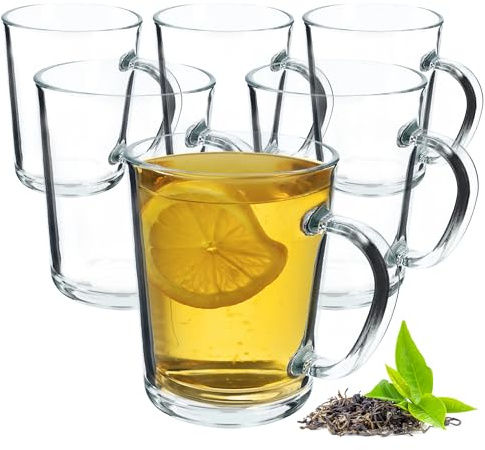 KADAX - Lot de 6 verres en verre transparent avec anse - Tasses à boire avec poignée, résistantes au lave-vaisselle - Tasses à café, tasses à thé, verres à eau, verres pour boissons chaudes (6 x 410