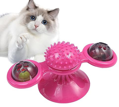 PLIAGE Cat Windmill Toy, ABS Cats Suction Cup Toy, Wall Mount Cat Windmill Spinner Toy, Turntable Cat Playing Toy, Interactive Cat Windmill Toy Wheel, Cats Toothbrush Massager Toy for Home, Indoor