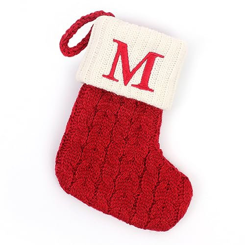 PTNKUIIY 3 Stück Gestrickter Weihnachtsstrumpf, Weihnachtssocken Deko Nikolausstrümpfe Weihnachtssocken Beutel Geschenke Taschen Und SüßIgkeiten Taschen Geschenk Hängende Weihnachten Deko -Rot,M