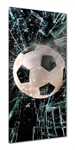 Wallario Selbstklebende Duschrückwand 80 x 180 cm mit Motiv Fußball - im Fenster, Splitter und Glas - Wandverkleidung Fließenersatz mit Hochglanzlaminat in Glasoptik