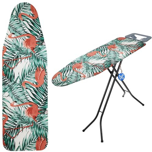 KADAX Copriasse da stiro con coulisse, copriasse da stiro in cotone, rivestimento per ferro da stiro a vapore, copriasse da stiro di ricambio con imbottitura in spugna (fenicotteri 132 x 48)