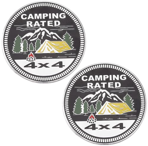 GORGECRAFT 2 Stück Camping-Rating 4x4 Metall-Automotive-Abzeichen Runde Auto-Emblem-Aufkleber Dekorative Selbstklebende Aluminium-Autoaufkleber Kompatibel Mit Fahrzeugen LKWs SUVs Wohnmobilen
