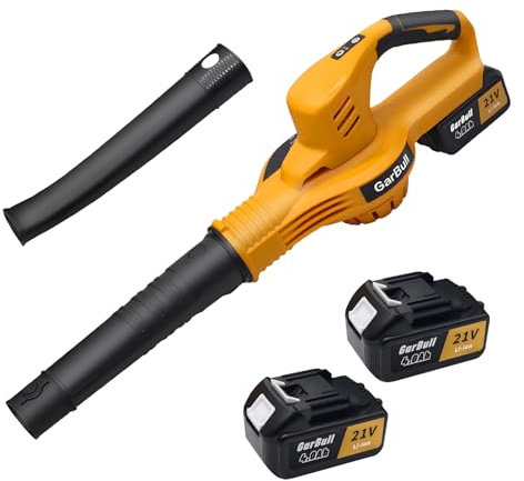 GarBull Akku Schneefräse, Laubbläser, 21V, 250KM/H Luftgeschwindigkeit, 2 x 4.0Ah Akkus und Ladegerät, extra große Reichweite,und weicher Griff, für die Beseitigung von Laub/Schlamm/Schnee/Autostaub