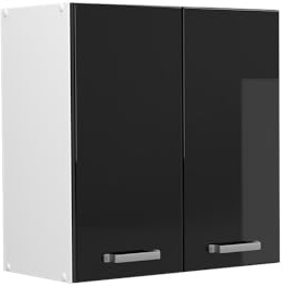 Vicco Armoire Suspendue R-Line, Noir Haute Brillance, 60cm avec Portes, pour Montage Mural pour Le Rangement des ustensiles ménagers