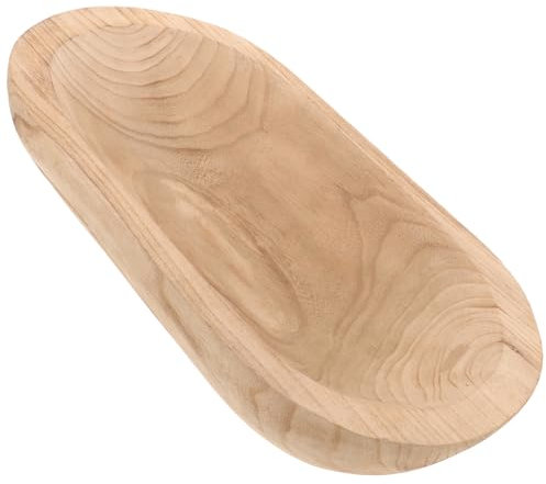 OUNONA Wooden Decorative Dough Bowl Centerpiece Rustic Wood Bread and Candle Bowl Home Decor Table Ornament Natural Wood Tray