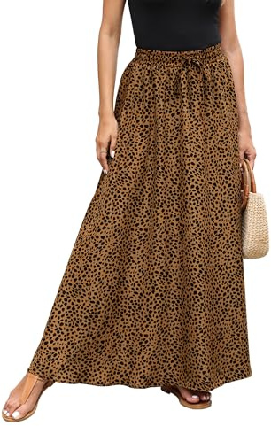 Hount Dünner Langer Rock Damen Midi Plisseerock Hohe Taille Sommer lang Strandrock Maxi Röcke (XXL, Schwarz Braun)
