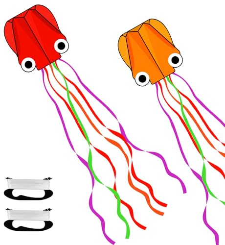 Flintronic Aquiloni Grande, 2 Pezzi Aquilone Polpo per Bambini e Adulti, Aquiloni a Linea Singola, Attività All'Aperto per Principianti, 65 x 65CM