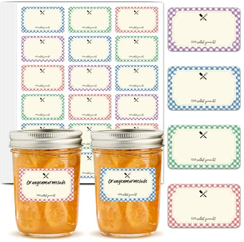 BIROYAL 360 Stück Marmeladen Etiketten Selbstklebend, 6 Farbe, 50x30mm | Dekorative Sticker, Aufkleber Marmeladenglas zum Beschriften von Einmach-Gläsern, Gewürzetiketten, Gläser, Flaschen