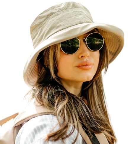 TOP-EX Sun Hats for Women Wide Brim UV Protection Ladies Summer Bucket Hat Foldable Outdoor Sunhat for Safari Fishing UPF 50 & Waterproof Khaki XL