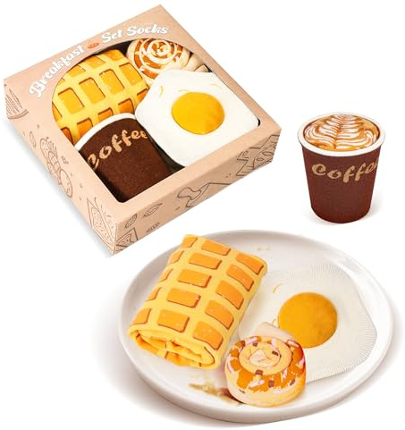 Funny Breakfast Socks Box for Men Women Teen Boys - Funny Coffee Lovers Fathers Day Novelty Gifts for Dad Husband Food Fun Funky Socks-Valentines Birthday Gifts Ideas Christmas Stocking Fillers