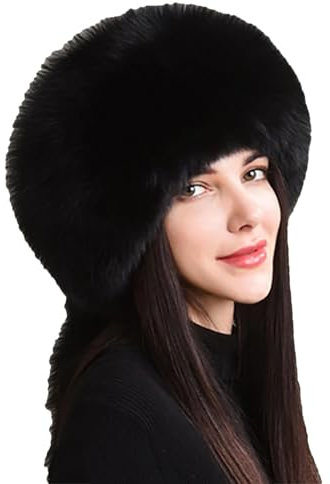 Damen-Fellmütze, flauschig, warm, Kunstfell, Schwarz , Einheitsgröße