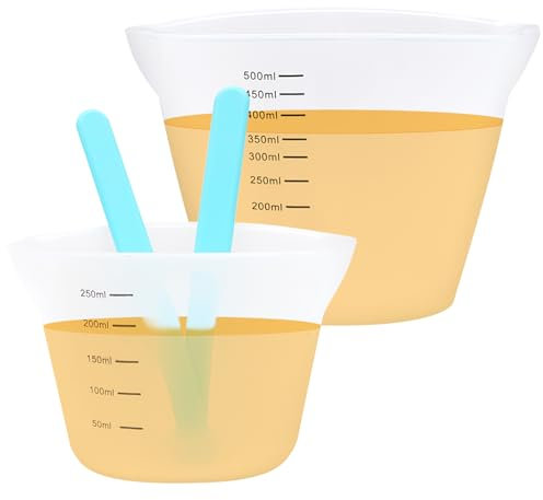 2 Pezzi Misurini in Silicone con Asta Agitazione, 250/500 ml Silicone Misurini Graduati, Bicchiere Minipimer Resina, Misurino Graduato Silicone, Misurino Miscela per Cucine, Laboratori, Artigianato