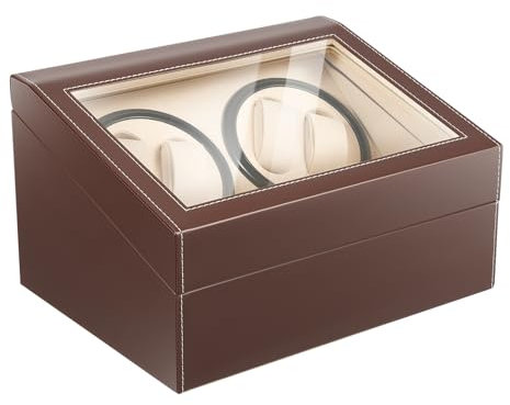 Caja giratoria automática para relojes con 4 relojes + 6 relojes, caja giratoria silenciosa de piel sintética para relojes y hogar (30 x 23 x 18 cm)