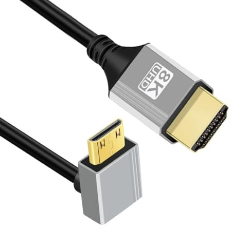 chenyang Câble HDMI 2.1, HDMI mâle vers mini HDMI mâle coudé à 90 degrés vers le haut, 8K @ 60 Hz, 4K @ 120 Hz, 48 Gbit/s, câble plaqué or ultra haut débit de 0,5 m pour TV, moniteur, ordinateur