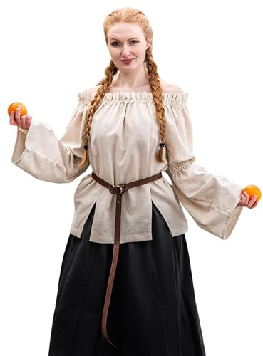 Leonardo Carbone® Damblus Coletta | axelfri | voluminösa ärmar | karneval, halloween, cosplay, LARP, medeltid, tunika, kostym, viking | bomull, natur, S-M